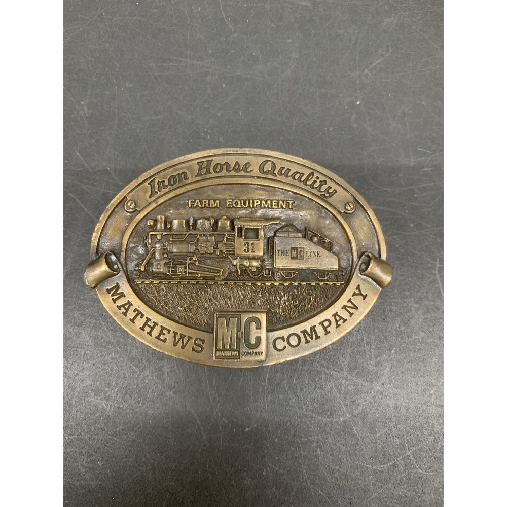 Vintage Mathews Company Iron Horse Quality Farm Equipment Belt Buckle